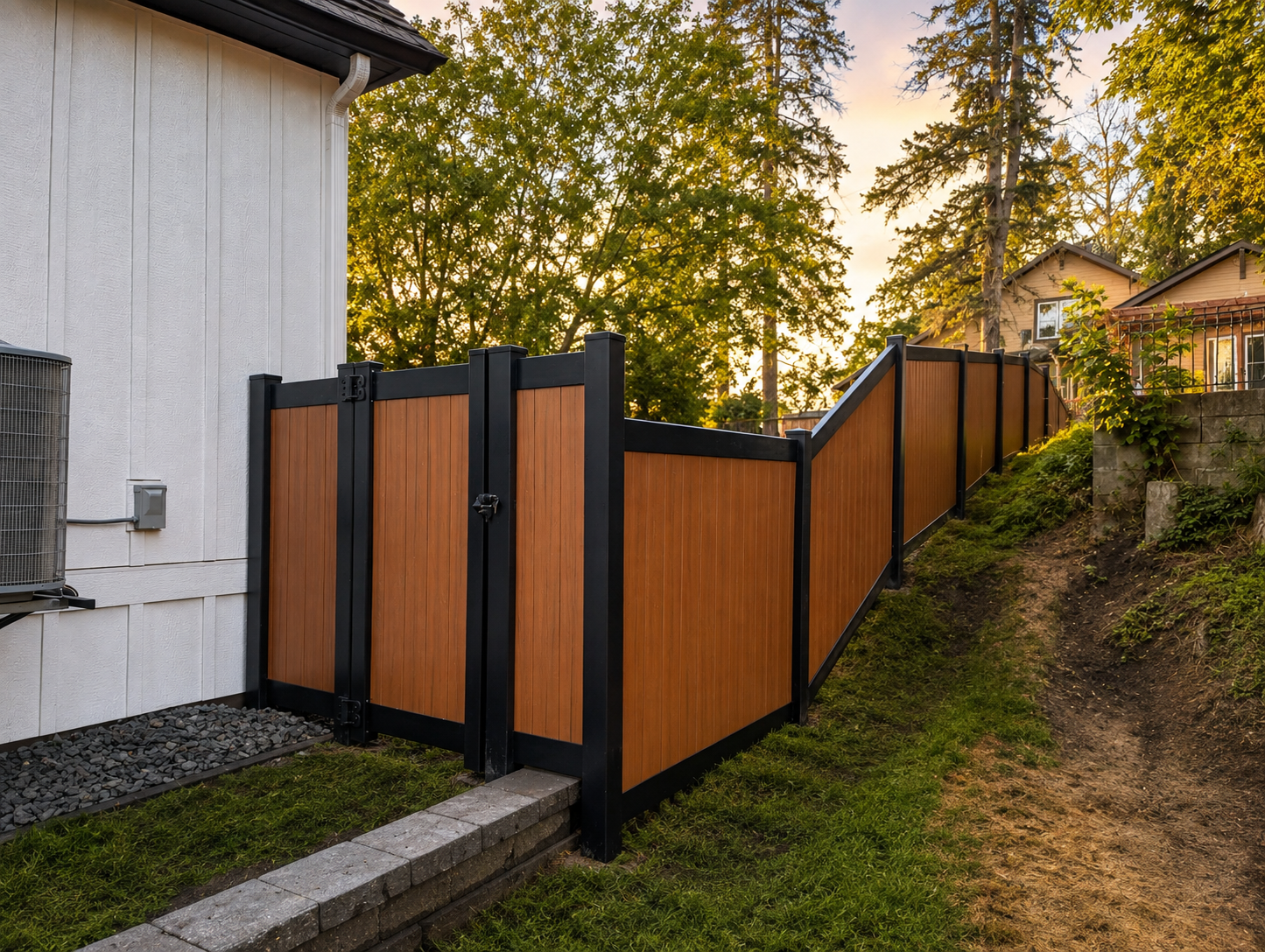 Finished fence gate and corner detail